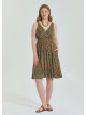 V Neck Robe Green Patterned Plus Size Dress 4586